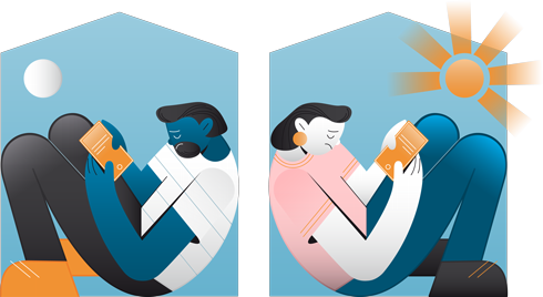Illustration of woman und man separated in two houses.